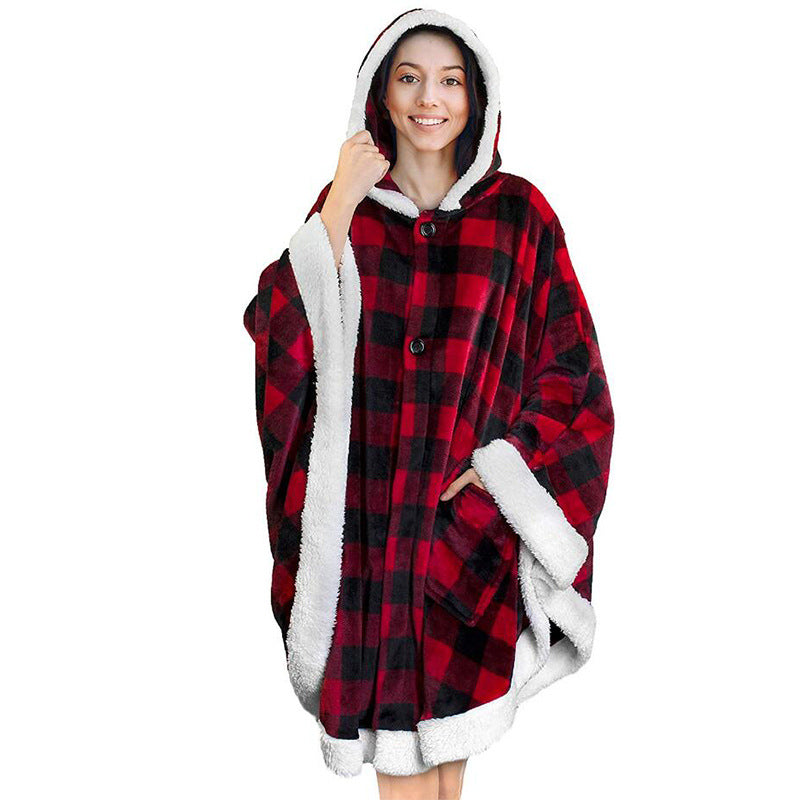 Soft Plush Cloak with Double Pockets in Flannel