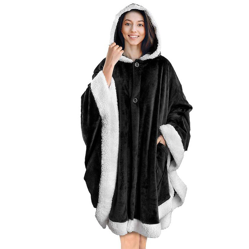 Soft Plush Cloak with Double Pockets in Flannel