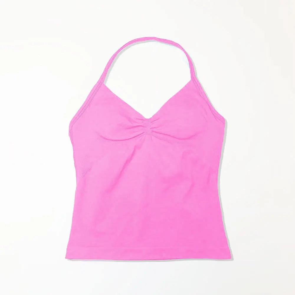 Gym Longline Strappy Top Women Seamless Yoga Tank with Removable Pads V Neck Workout Clothes Sports Running Fitness Vest