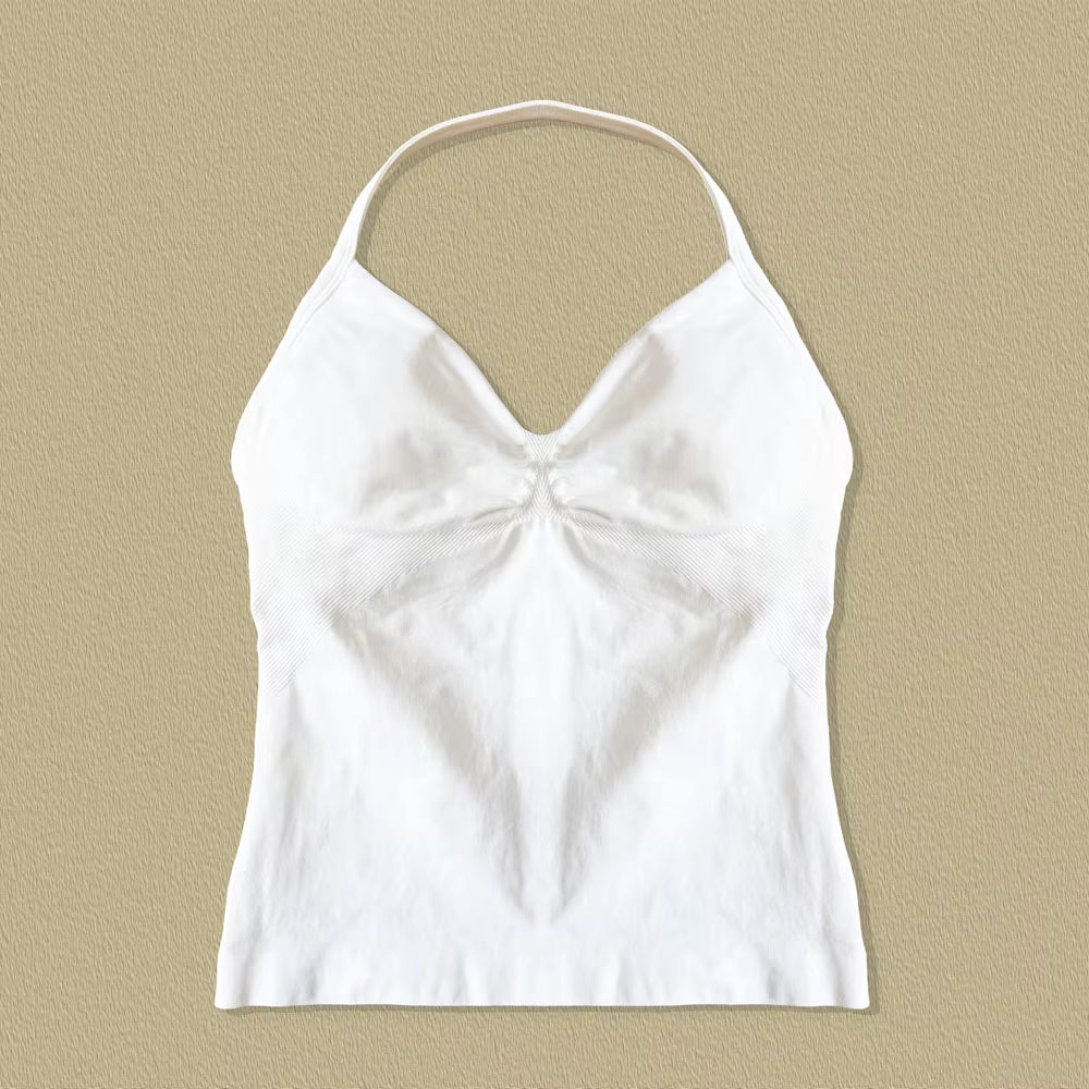 Gym Longline Strappy Top Women Seamless Yoga Tank with Removable Pads V Neck Workout Clothes Sports Running Fitness Vest