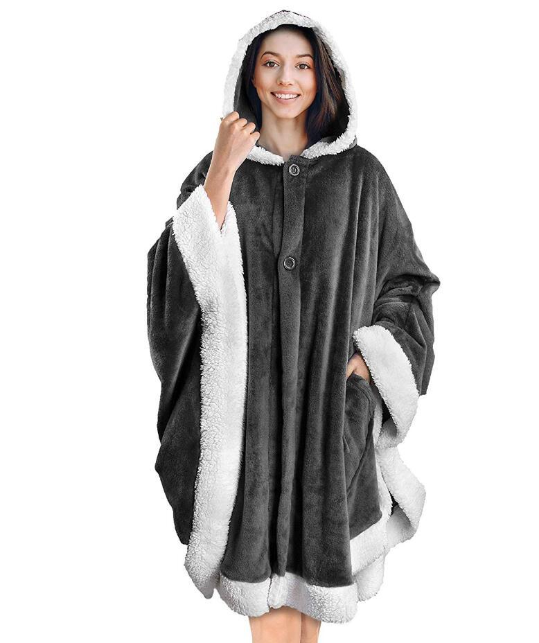 Soft Plush Cloak with Double Pockets in Flannel