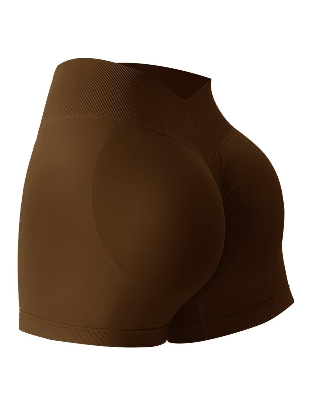 Vertvie Gym Shorts Women Scrunch Butt Workout Shorts High Waisted Seamless V Back Yoga Biker Booty Running Athletic Shorts(BrownLarge)