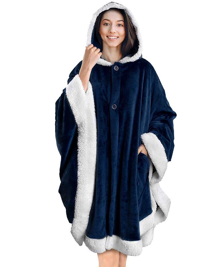 Soft Plush Cloak with Double Pockets in Flannel